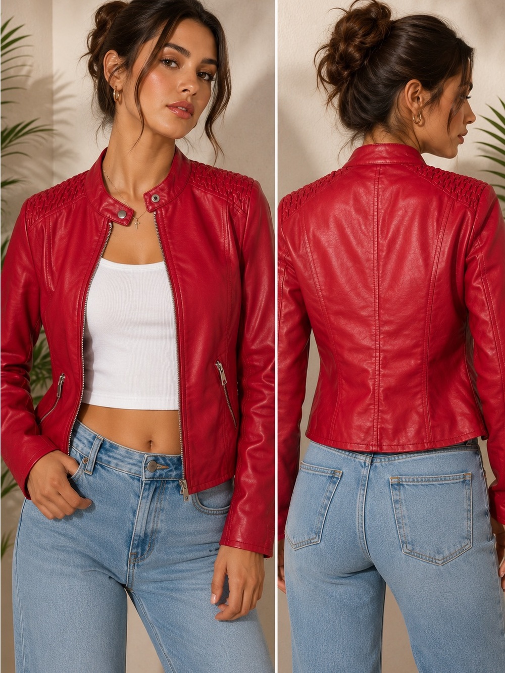 Stylish New Look red faux leather moto jacket